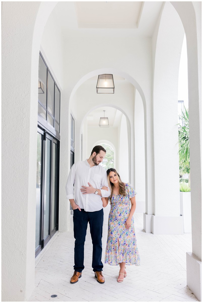 Coral Gables Engagement Photoshoot - beautiful couple taking a stroll in Coral Gables