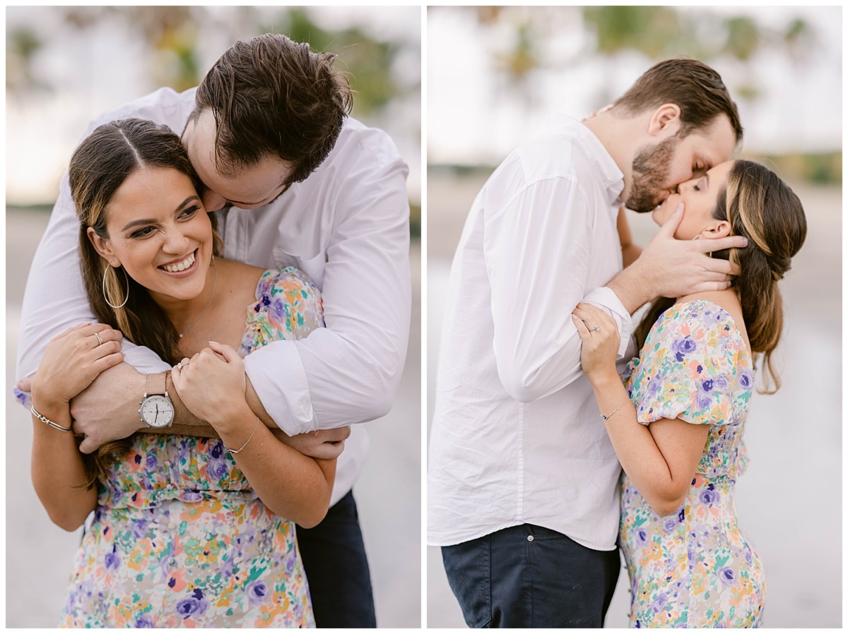 Romantic Couple embrace at Matheson Hammocks Engagement Photoshoot